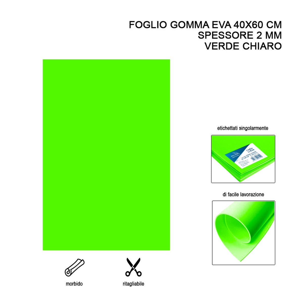 Foglio gomma EVA 40x60 cm 2 mm Verde Chiaro 1 pz