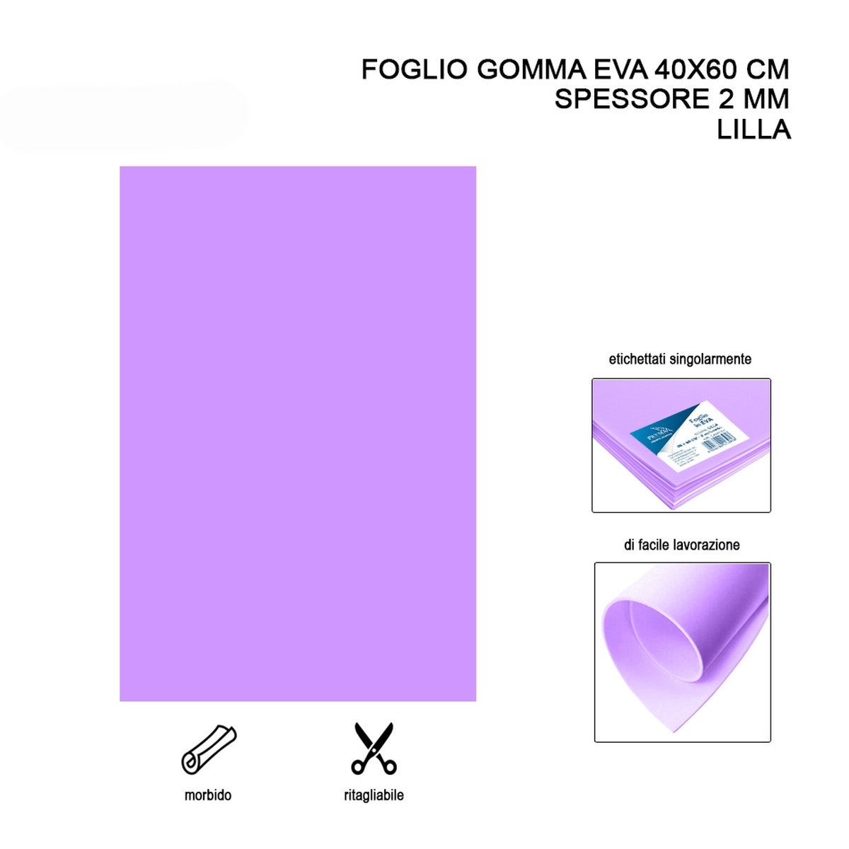 Foglio Gomma Eva 40X60Cm 2Mm Lilla