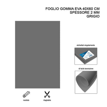 Foglio gomma EVA 40x60 cm 2 mm Grigio 1 pz