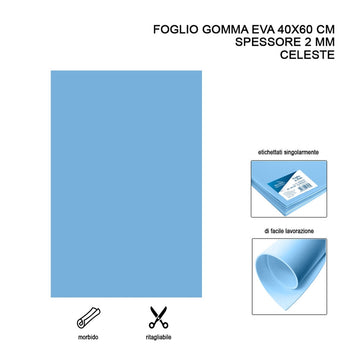 Foglio gomma EVA 40x60 cm 2 mm Celeste 1 pz