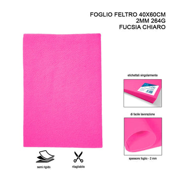 Pryma - Foglio Feltro 40X60Cm 2Mm 264G Fucsia Chiaro 1 Pz.