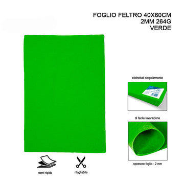 Pryma - Foglio feltro 40x60 cm 2mm 264G verde