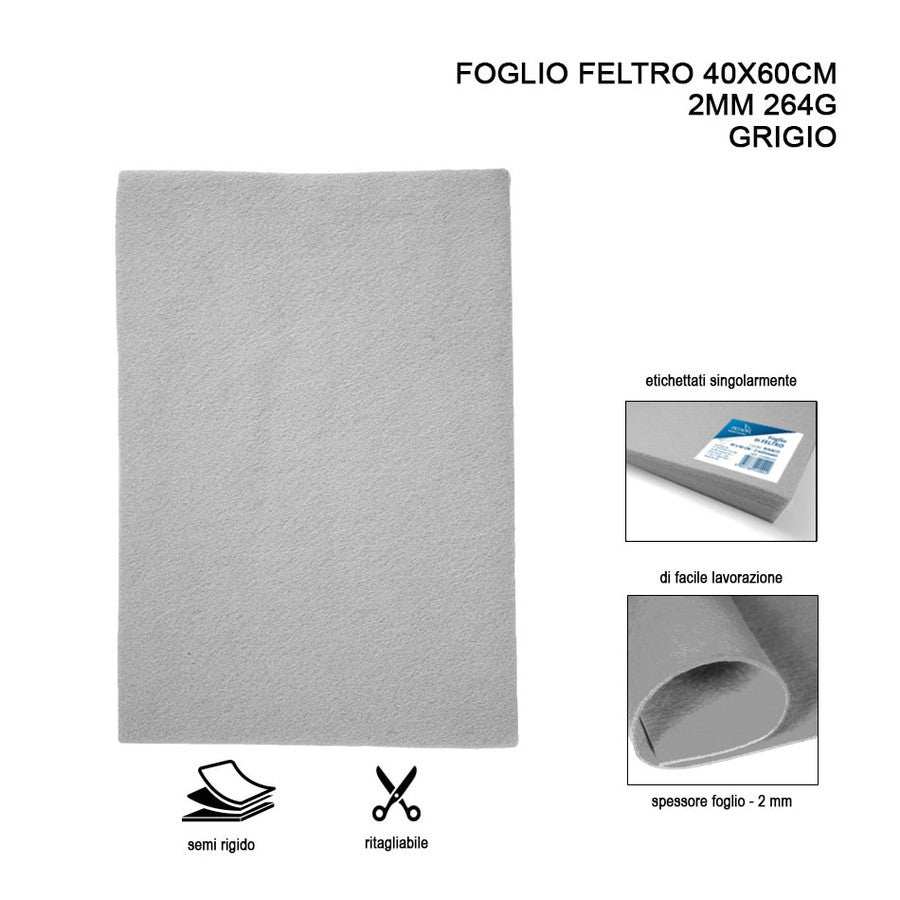 Pryma - Foglio feltro 40x60 cm 2mm 264G grigio