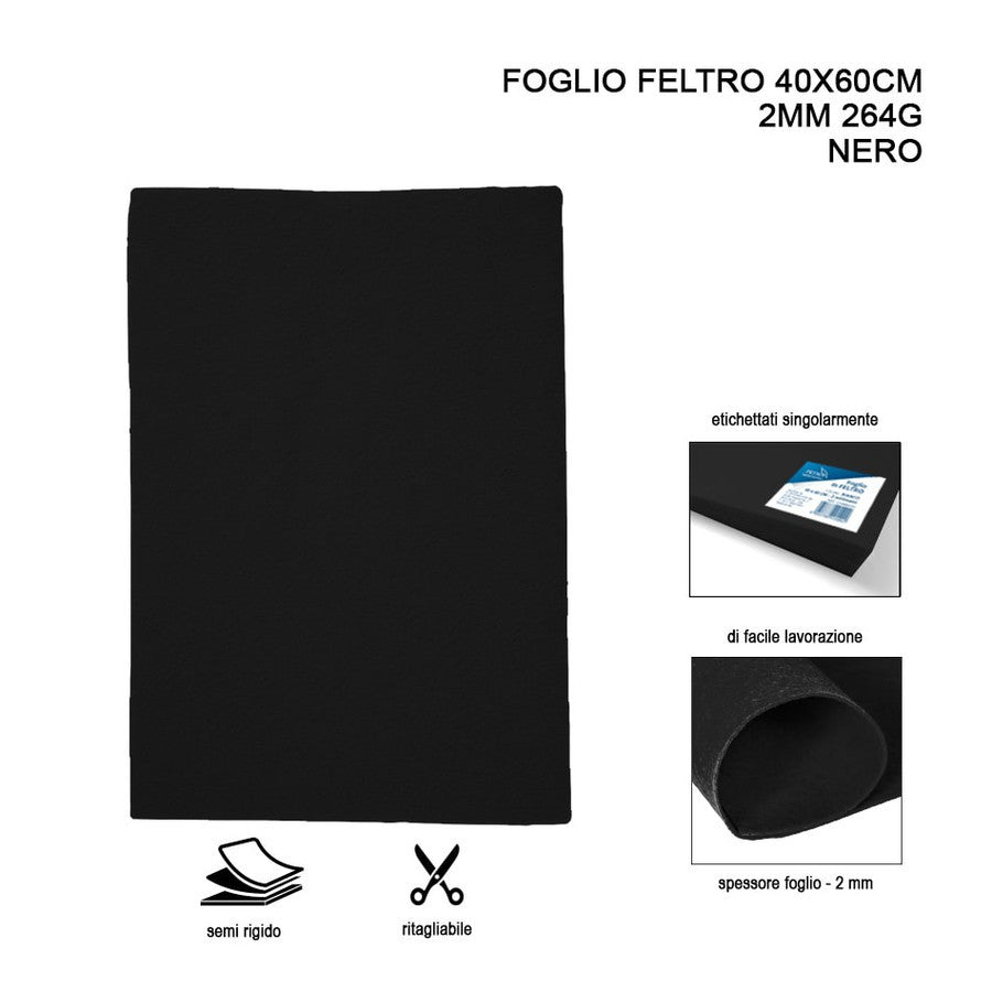 Pryma - Foglio feltro 40x60 cm 2mm 264G nero