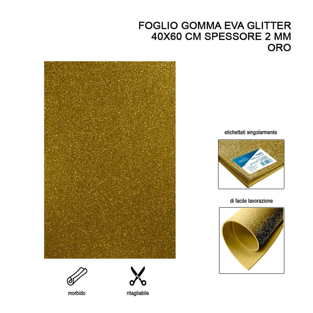 Foglio Gomma Eva Glitter 40X60Cm 2Mm Oro