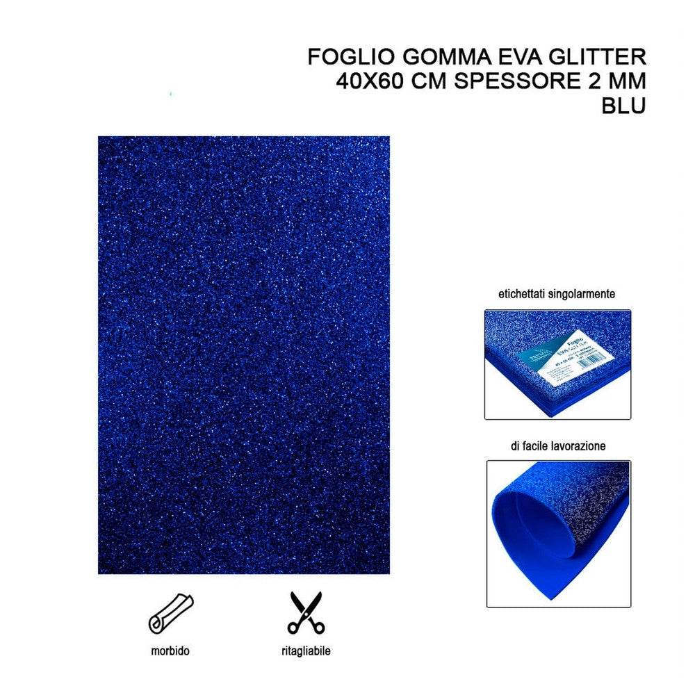 Foglio Gomma Eva Glitter 40X60Cm 2Mm Blu