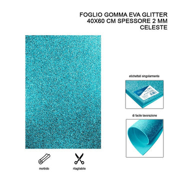 Foglio Gomma Eva Glitter 40X60Cm 2Mm Celeste