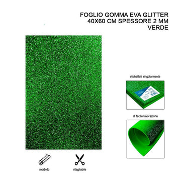 Foglio Gomma Eva Glitter 40X60Cm 2Mm Verde