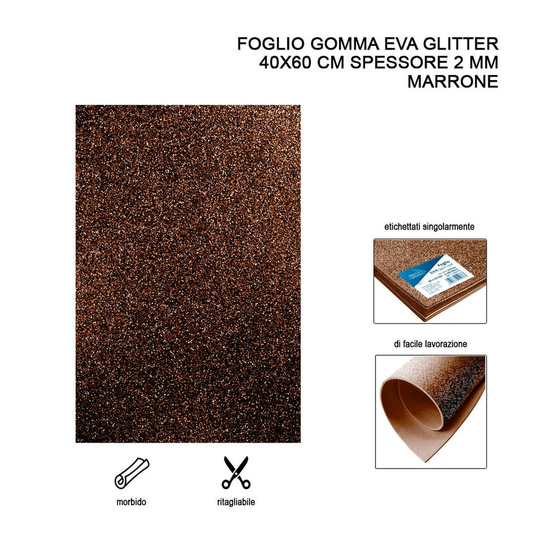 Foglio Gomma Eva Glitter 40X60Cm 2Mm Marrone