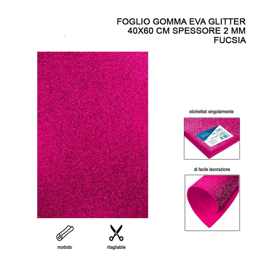 Foglio Gomma Eva Glitter 40X60Cm 2Mm Fucsia