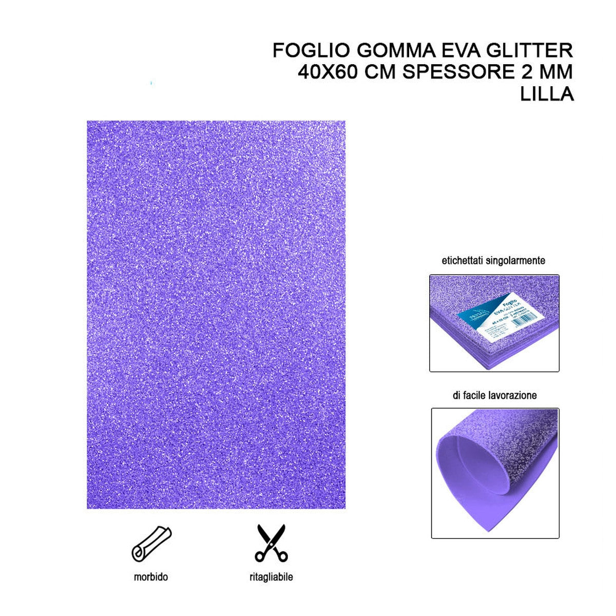 Foglio Gomma Eva Glitter 40X60Cm 2Mm Lilla