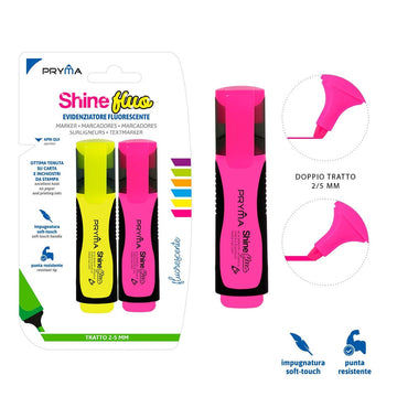 Pryma - Evidenziatore compact fluo 2pz giallo/rosa