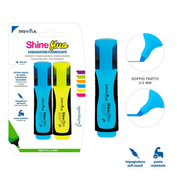 Pryma - Evidenziatore compact fluo 2pz giallo/blu