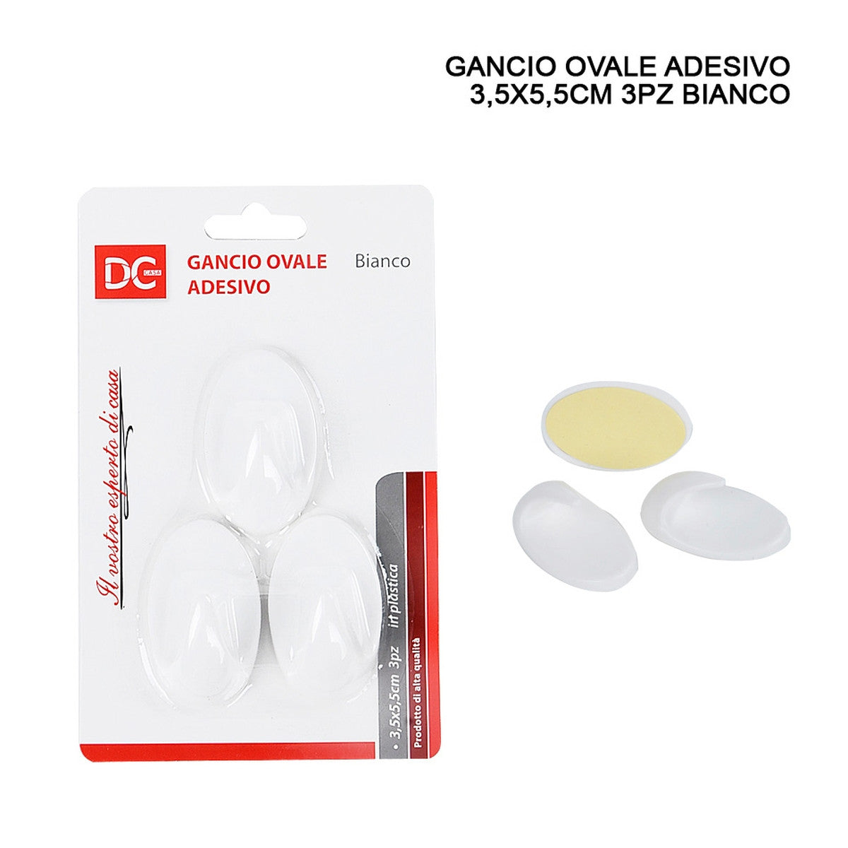 Dc - Gancio Adesiva Plastica Ovale 3.5X5.5Cm 3Pz Bia