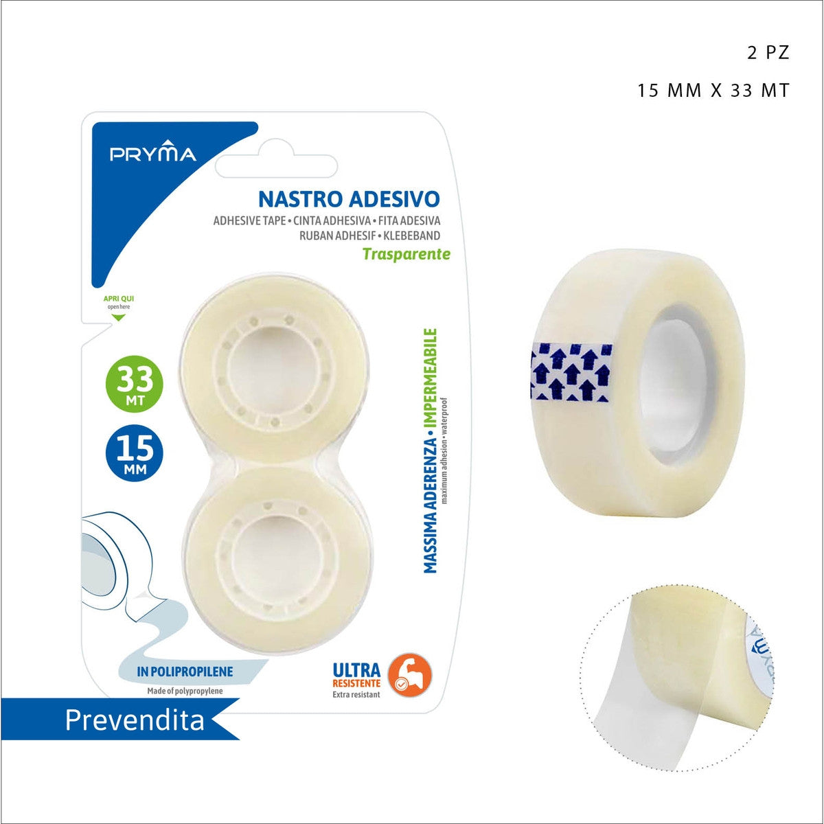 Pryma - Nastro Adesivo 15Mm 33M 2Pz Trasparente