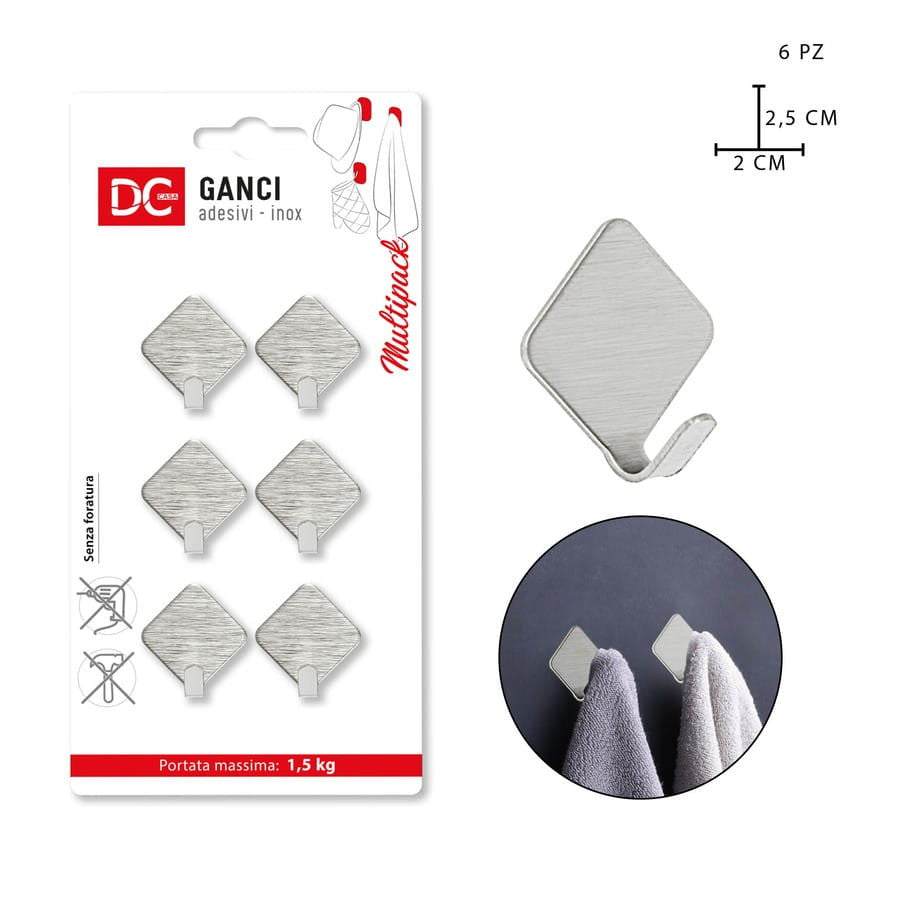 Dc -  Gancio adesivo inox 6 pz