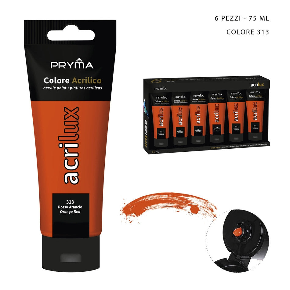 Pryma - Colore acrilico 75Ml  N.313 rosso arancio