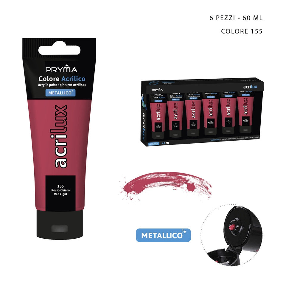 Pryma - Colore acrilico metal 60Ml n.155 rosso ch