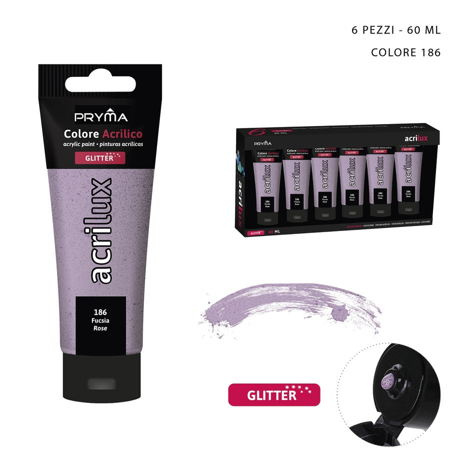 Pryma - Colore acrilico glitter 60Ml n.186 fucsia