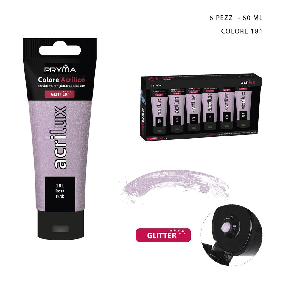 Pryma - Colore acrilico glitter 60Ml n.181 rosa