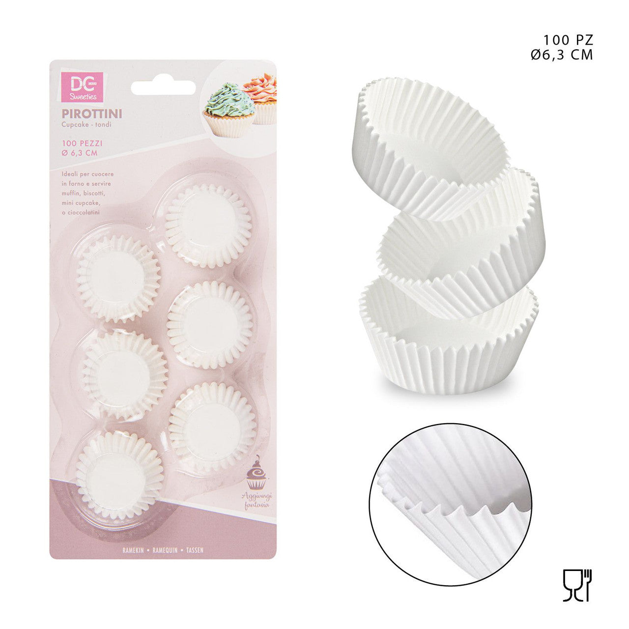 Dc - Pirottini Carta Cupcake  63Mm 100Pz Bianco