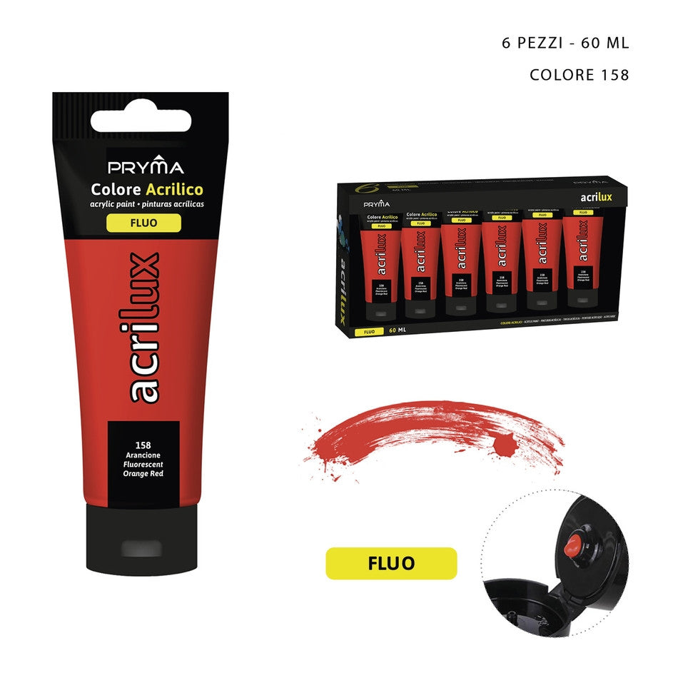 Pryma - Colore acrilico  fluo 60Ml n.158 arancione