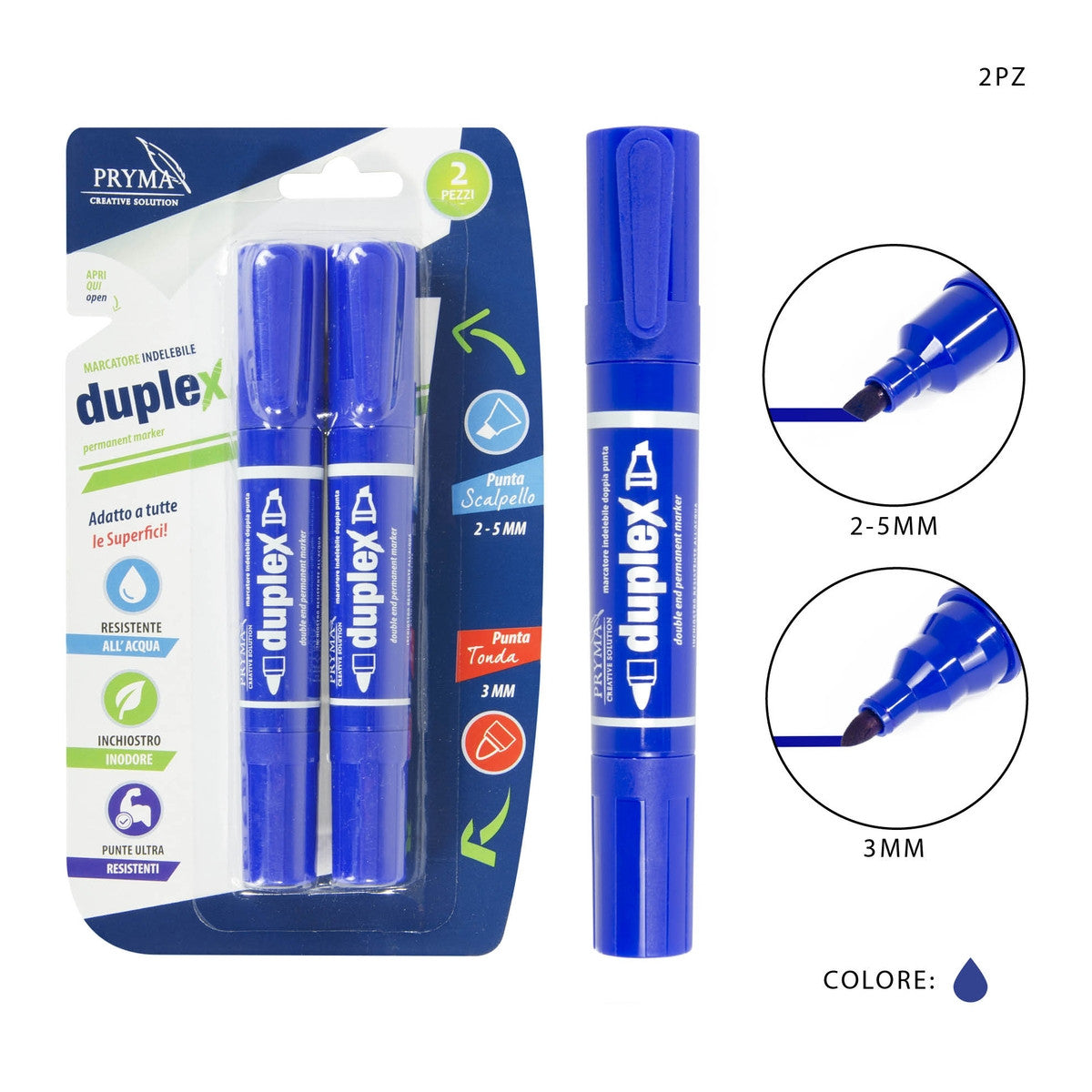 Pryma - Marcatore Doppia Punta 2-5Mm/3Mm 2Pz Blu