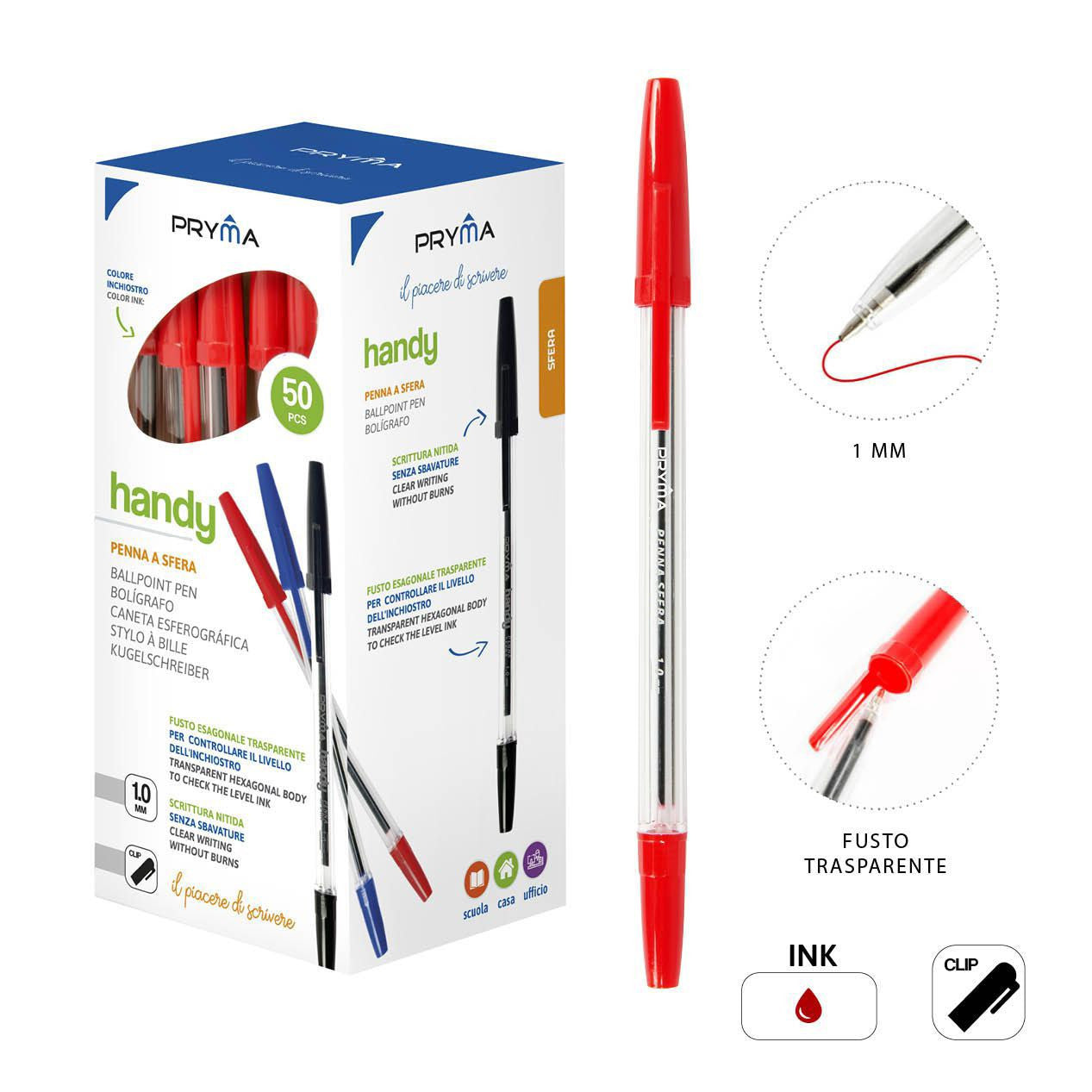 Pryma - Penna Sfera Handy 1Mm Rosso