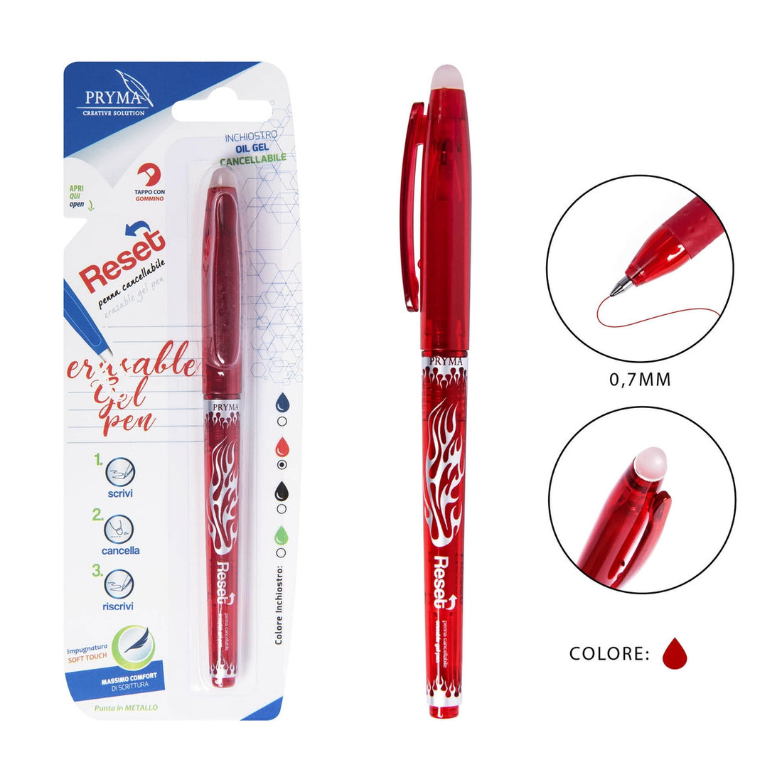 Pryma - Penna Cancellabile Reset 0.7Mm Rosso