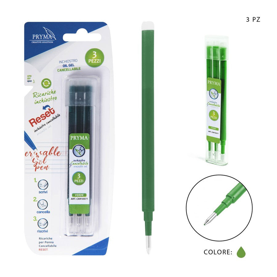 Pryma - Ricarica penna cancellabile reset 0.7Mm 3Pz verde