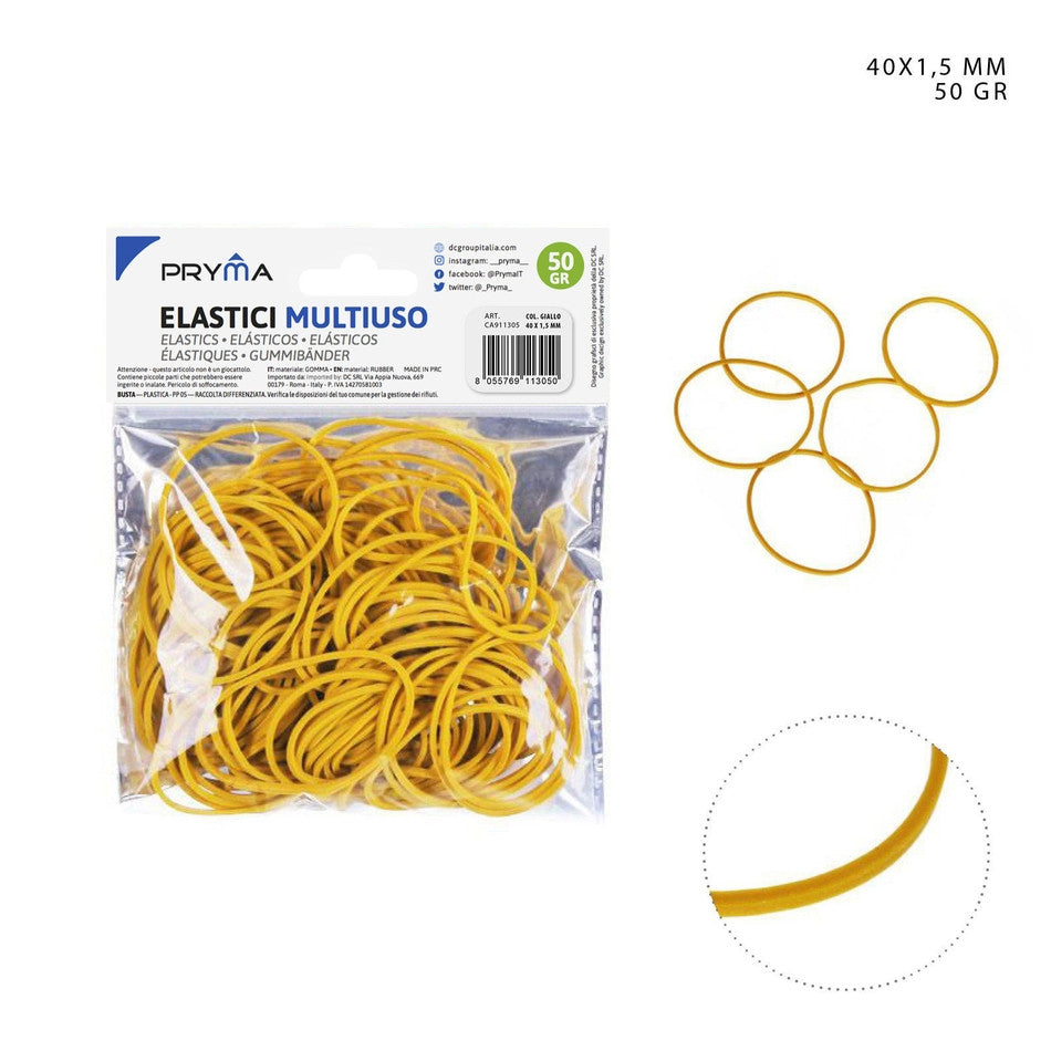 Pryma - Elastico gomma multiuso giallo 40x1.5Mm 50G