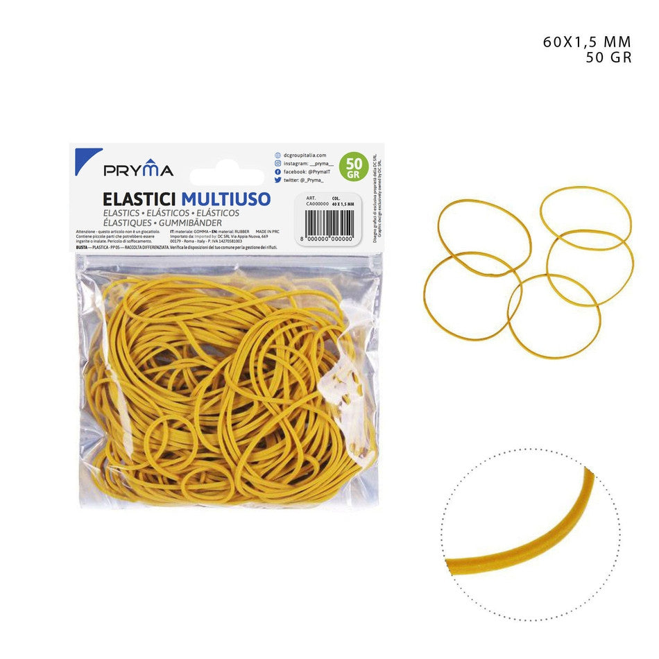 Pryma - Elastico gomma multiuso giallo 60x1.5Mm 50G