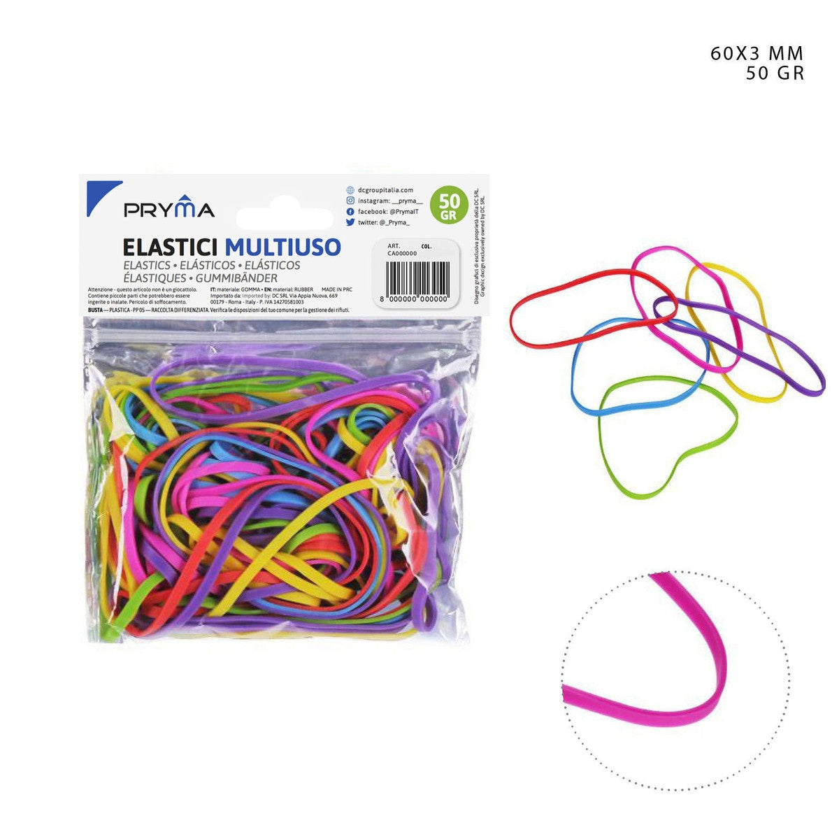 Pryma - Elastico In Gomma Multiuso Colorato 60X3Mm 50G