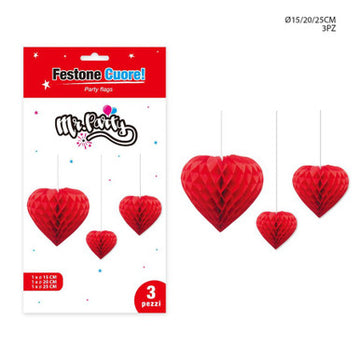 Dc - Festone Party Cuore 3Pz H.15-20-25Cm Rosso