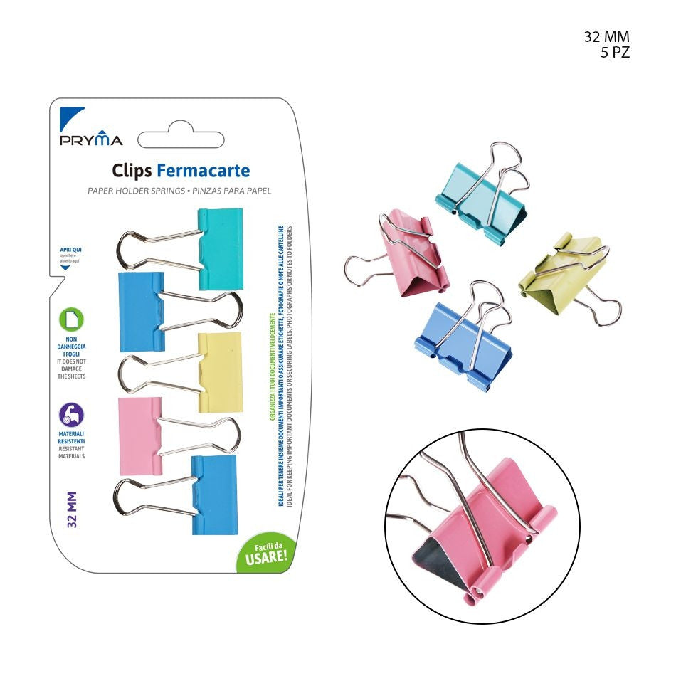 Pryma - Clips fermacarte 32Mm 5 pz BL.