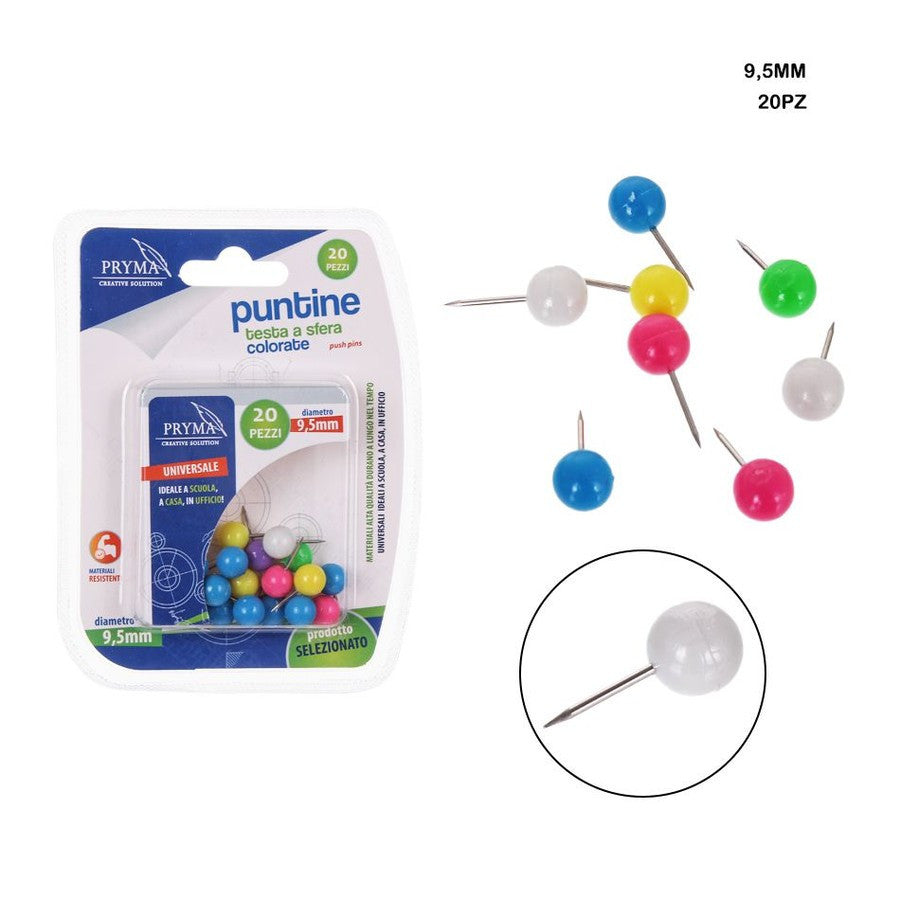 Pryma - Puntine Testa A Sfera Colorate 9.5Mm 20Pz