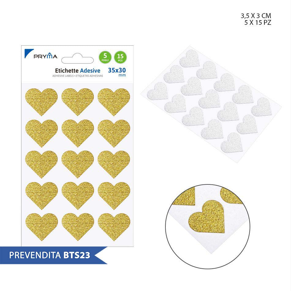 Pryma - Etichetta Adesiva Cuore 3.5x3 cm 15Pz 5Ff Bl.