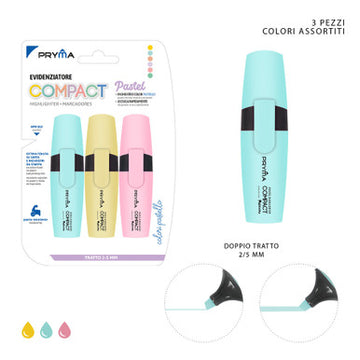 Pryma - Evidenziatore compact fluo 3pz colori pastello