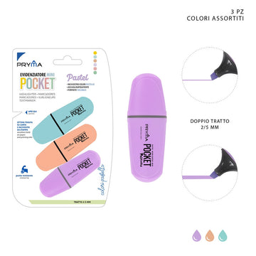 Pryma - Evidenziatore mini pocket 3pz pastel