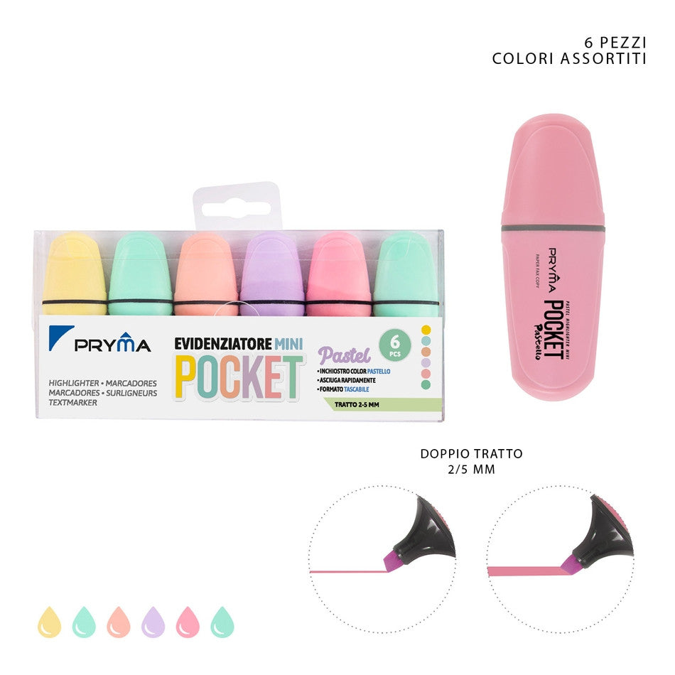 Pryma - Evidenziatore mini pocket 6pz pastel