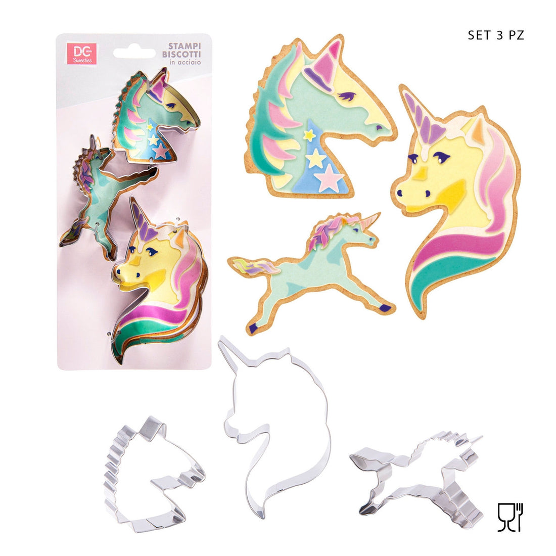 Dc - Stampo Dolci Acciaio Unicorno 3Pz