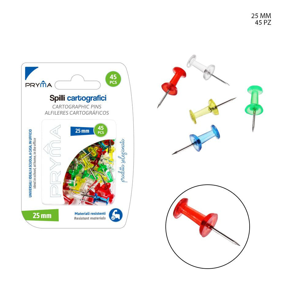 Pryma - Spilli Cartografici Traslucidi 2.5Cm 50Pz Bl