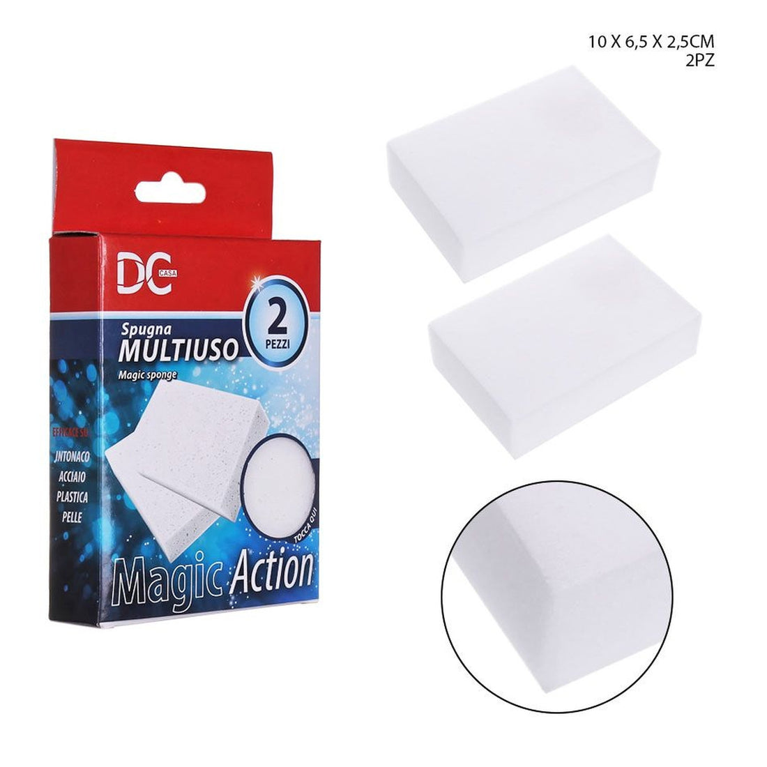 Dc Spugna Multiuso 10X6.5X2.5Cm 2Pz Bianco