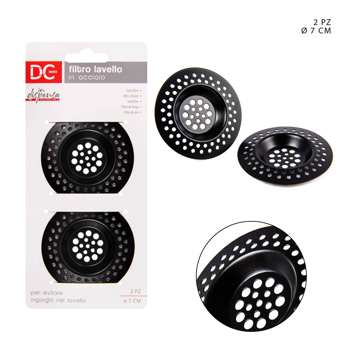 Dc - Filtro Lavello Inox 7Cm 2Pz Nero