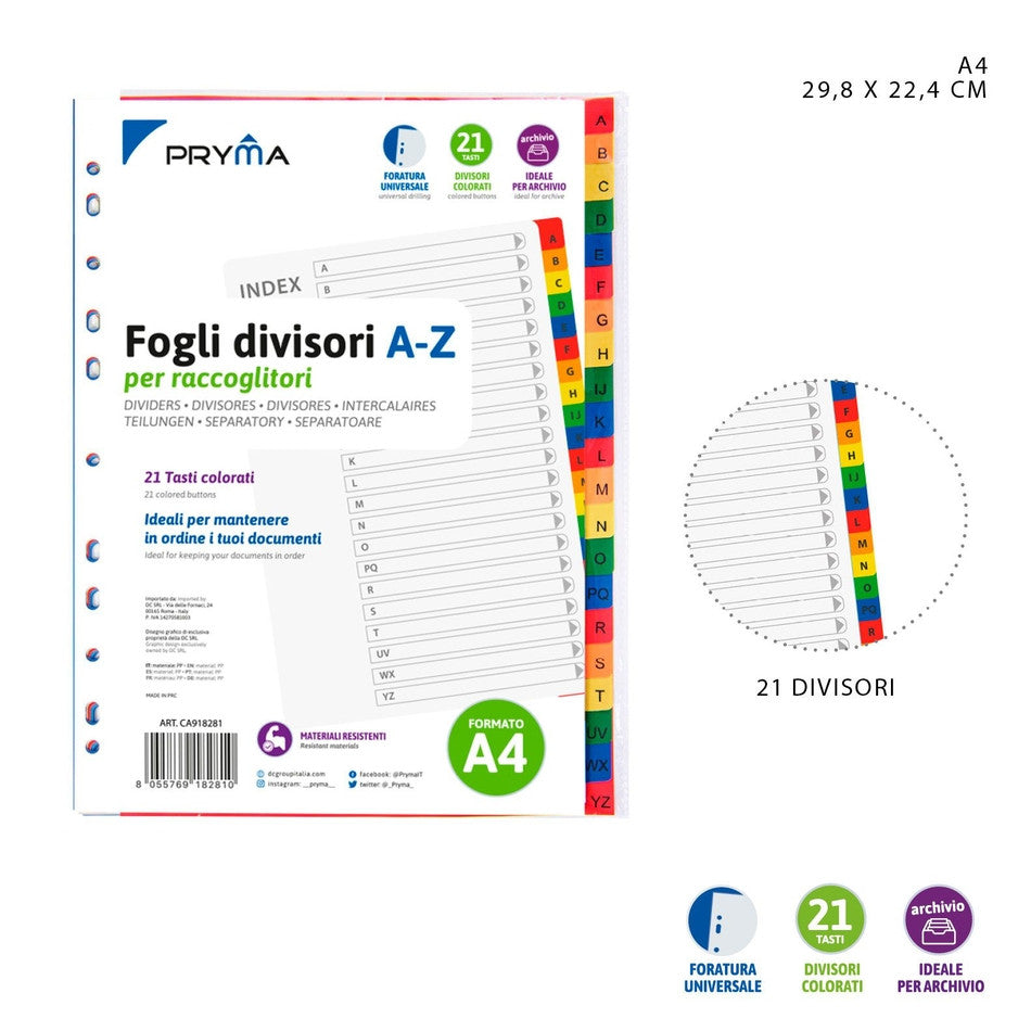 Pryma - Divisori Colorati fogli A-Z 29.8x22.4Cm