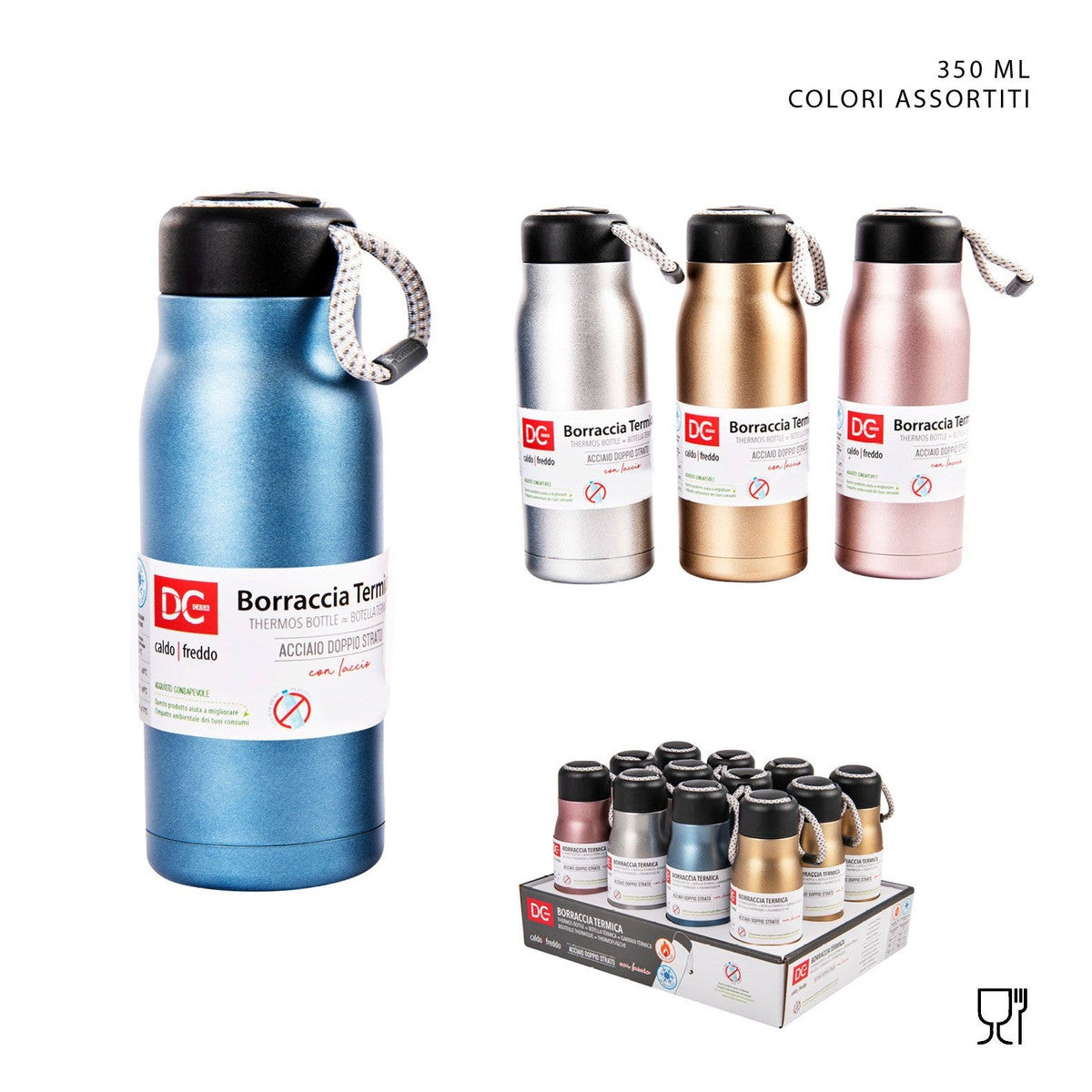 Dc - Borraccia termica in acciaio Inox con laccio 350Ml