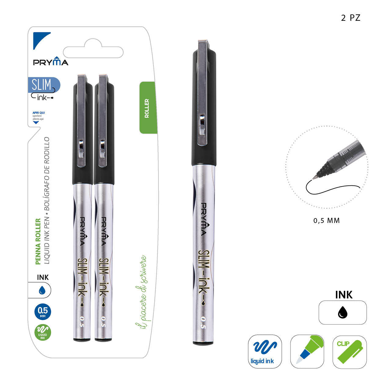 Pryma - Penna Roller Slim 0.5Mm 2Pz Nero Bl.