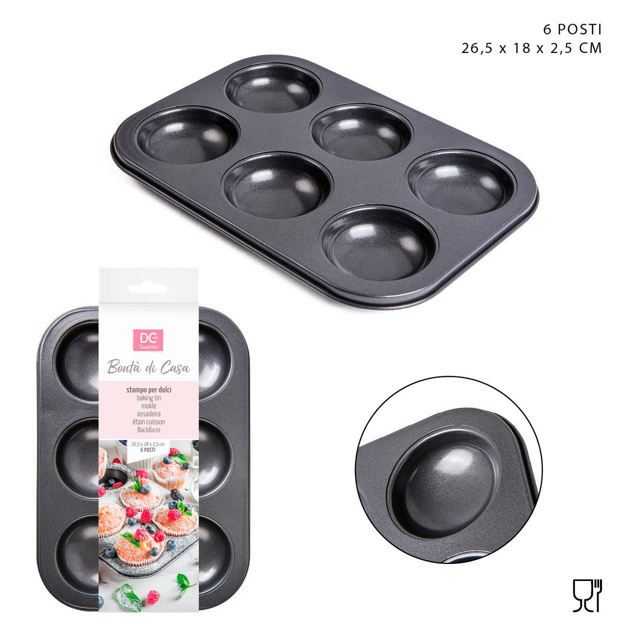 Dc - Stampo Muffin/Dolci 6Posti 26.5X18.5X2.5Cm