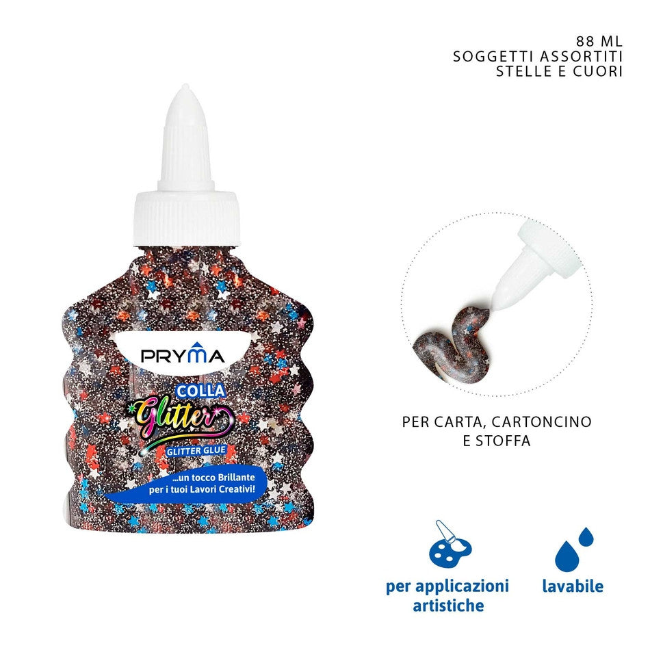 Pryma - Colla glitter 88Ml stelle e cuori