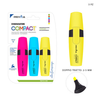 Pryma - Evidenziatore compact fluo 3pz  fucsia/blu/giallo